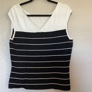 White House Black Market Sleeveless V-Neck Black Top White Stripes Women's XL